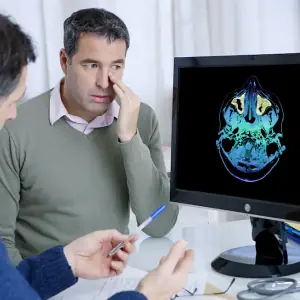 Man reviewing sinus xray with doctor